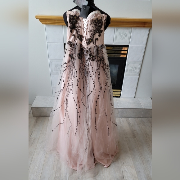Grad Prom Embroidered & Beaded Gown. Pink w Brown Stunning! - Picture 6 of 11